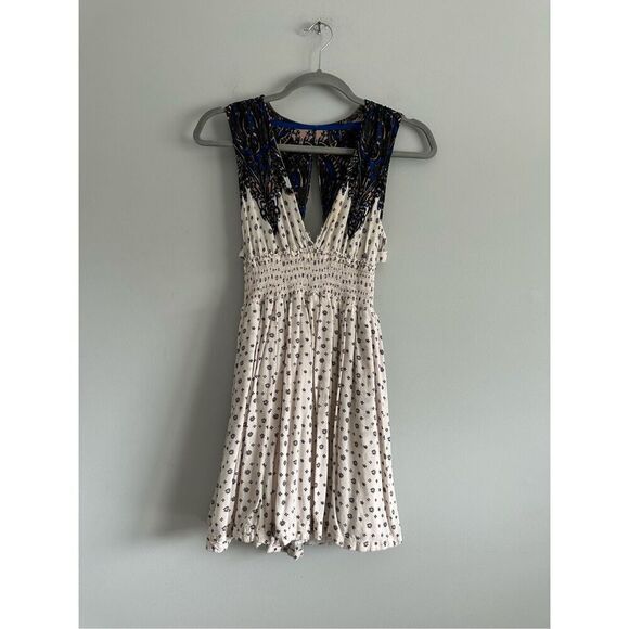 Free People Walking Dreams Skater Mini Dress in Ivory combo Size XS - Picture 4 of 13